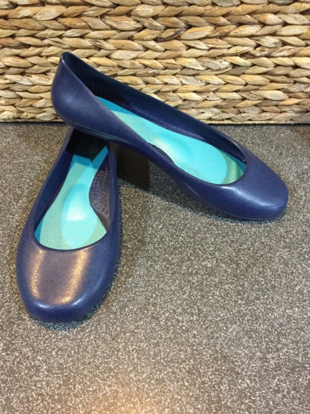 OKA b. Navy Blue Ballet Flats with Teal Insole
